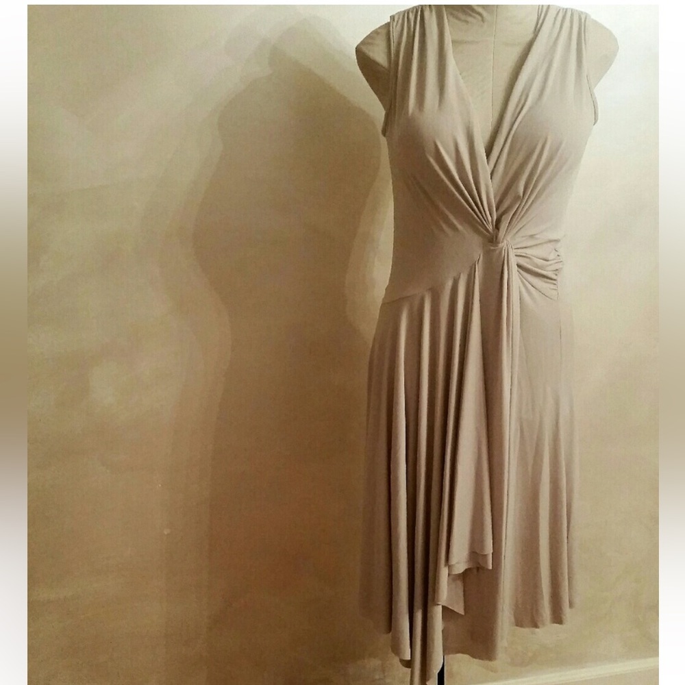 Shape FX Partial Wrap Slimming Dress Nude Cream M Medium Vneck Front Twist
